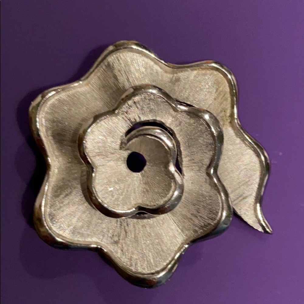 MCM Crown Trifari Silvertone Floral Pin or Brooch